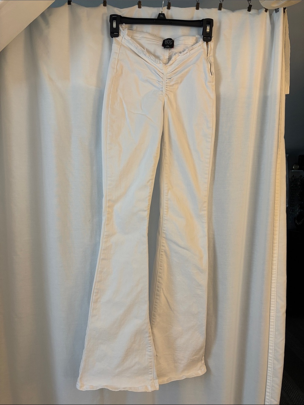 White Flared Pants with Ruched Waist